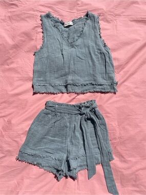 Coastal Cowgirl Boho Teal 100% Cotton Two-Piece Set Hippie Festival Beach